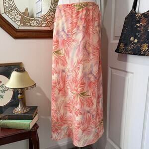 VTG 90s Brownstone Studio Coral Pink Tropical Floral Feminine Maxi Skirt 16W